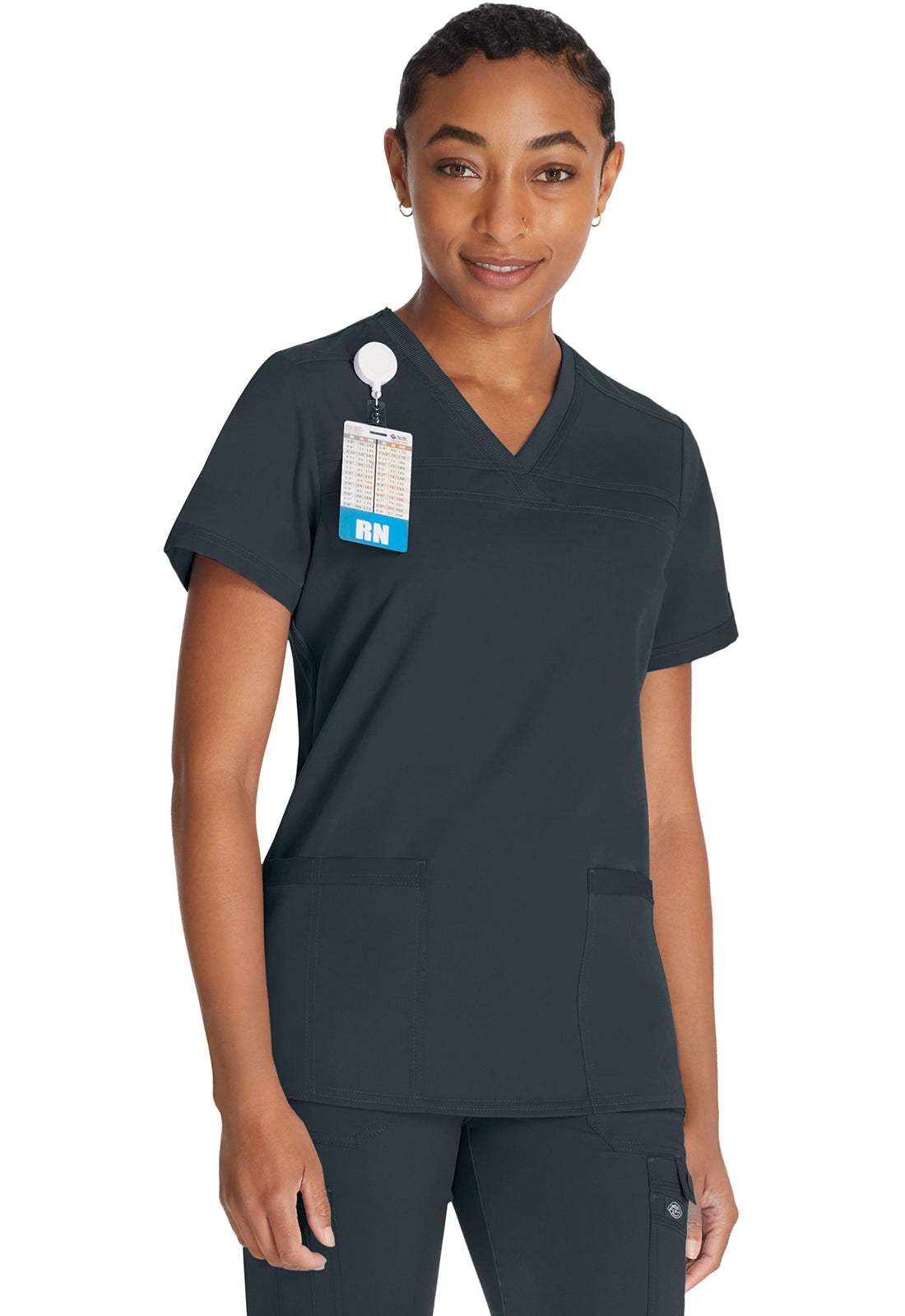 Top met V-hals en ribgebreide panelen dames met contemporary fit en stretchstof