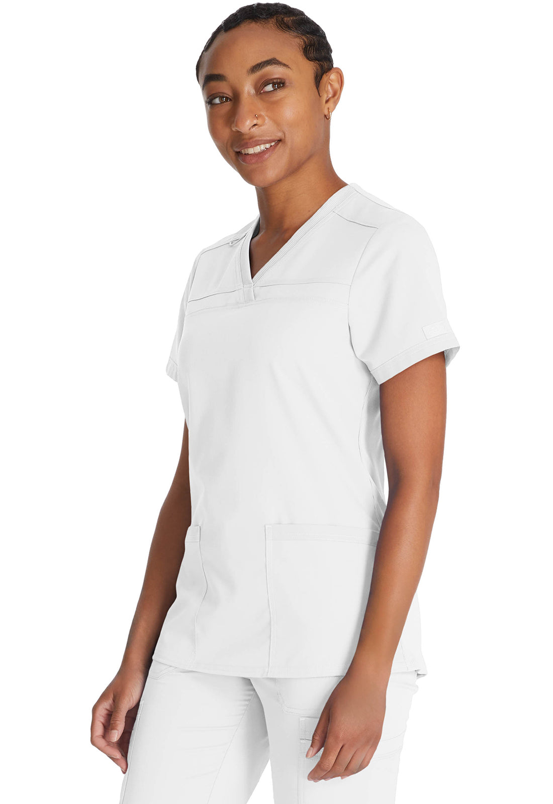 Top met V-hals en ribgebreide panelen dames met contemporary fit en stretchstof