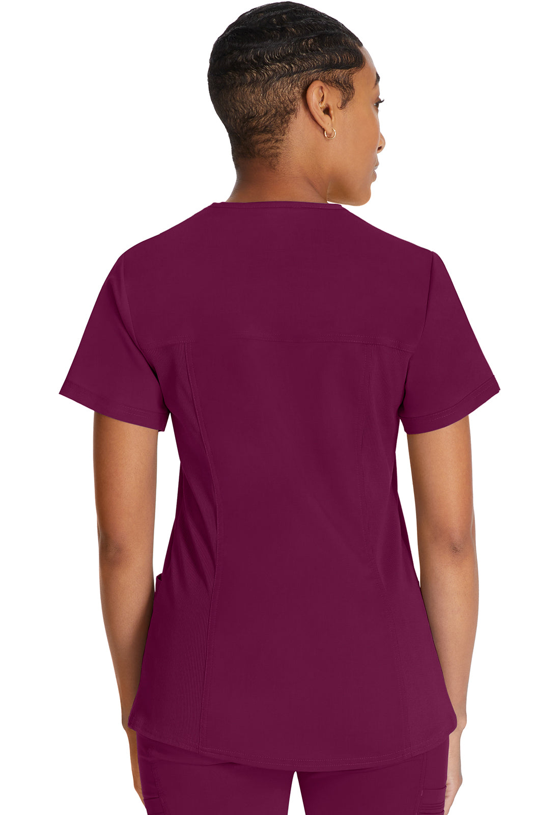 Top met V-hals en ribgebreide panelen dames met contemporary fit en stretchstof