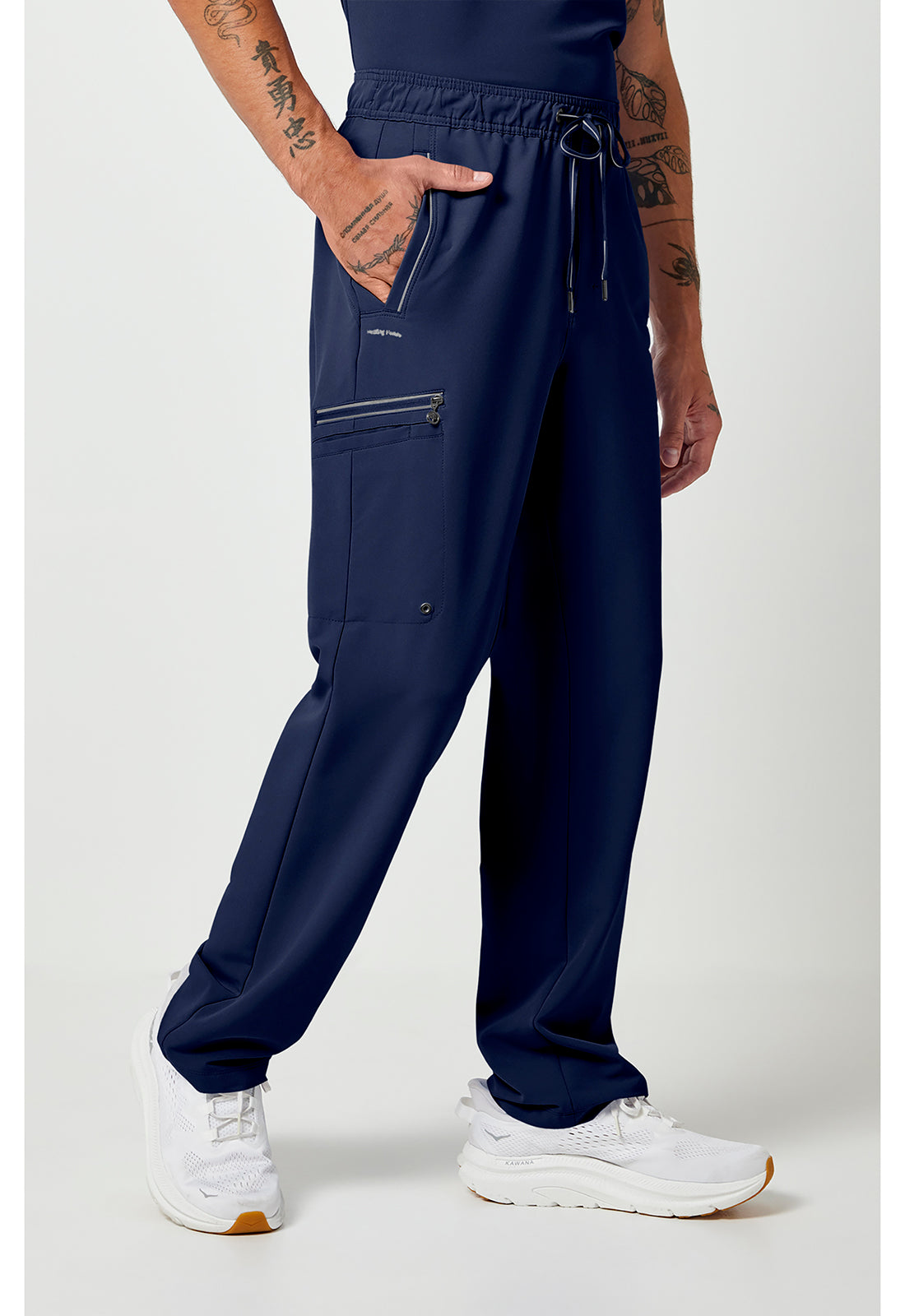 Noah-broek met middelhoge taille en rechte pijpen met stretchmateriaal