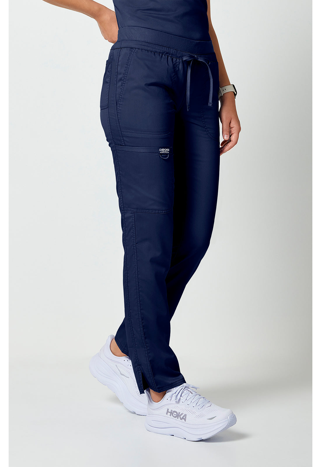 Trekkoordbroek met middelhoge taille en taps toelopende pijpen met elastische tailleband