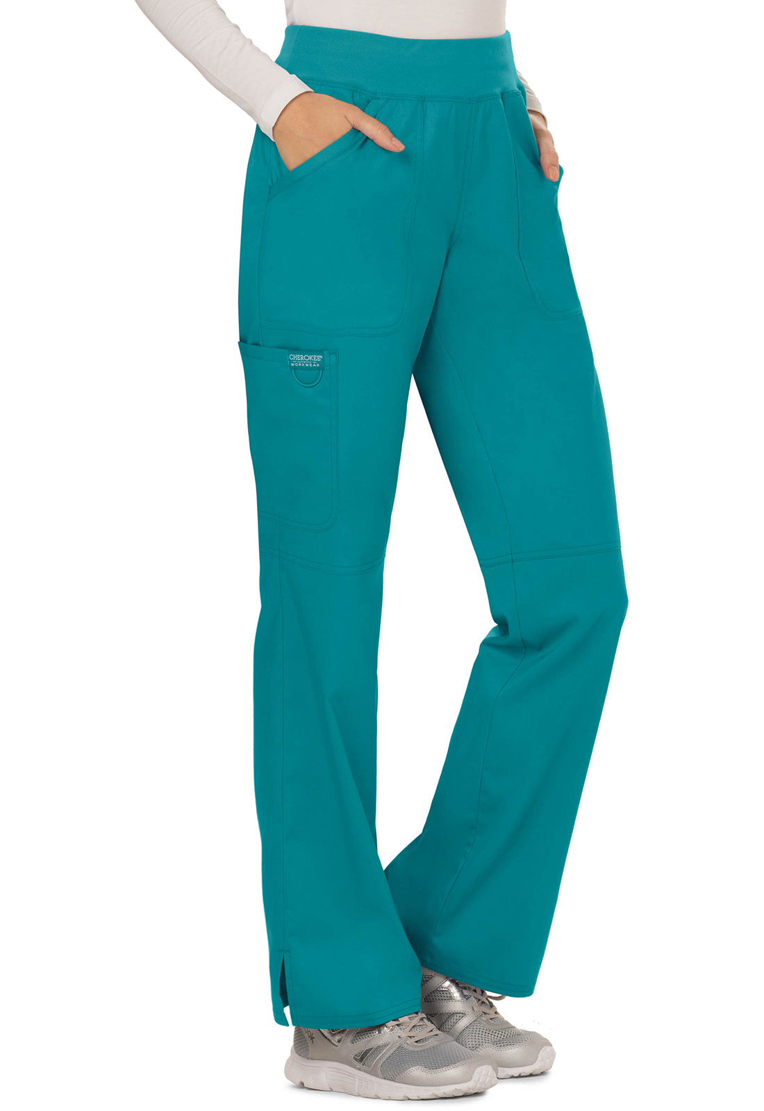 Cherokee Workwear Pull-on broek met middelhoge taille en rechte pijpen met elastische tailleband en cargozak WWE110