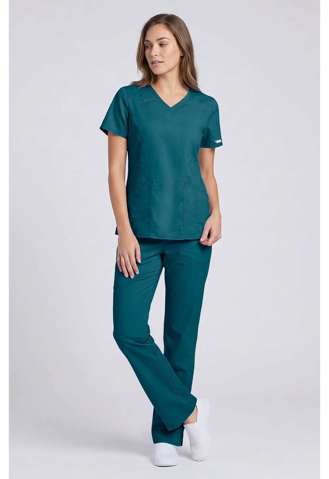 Cherokee Workwear Middelhoge taille, slim fit, rechte broek met trekkoord met elastische tailleband en 2-way stretch WWE4203