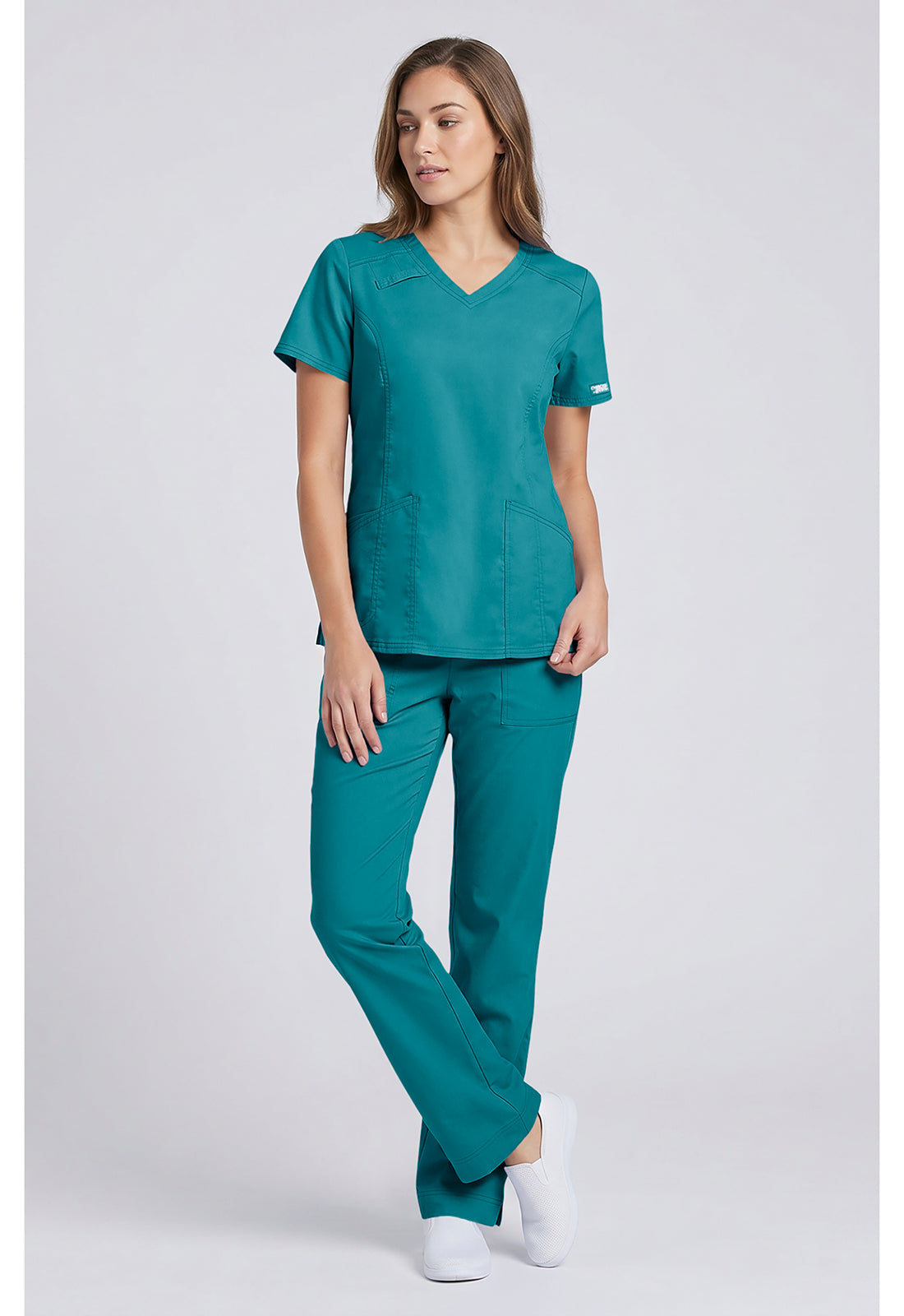 Cherokee Workwear Middelhoge taille, slim fit, rechte broek met trekkoord met elastische tailleband en 2-way stretch WWE4203