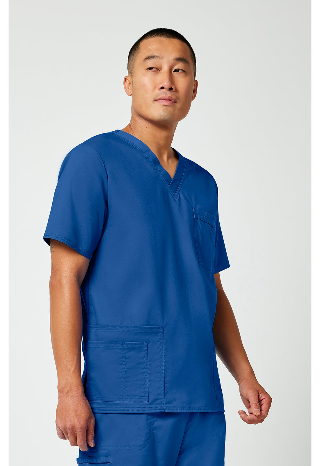 Unisex V-hals top met traditionele pasvorm en 2-way stretch