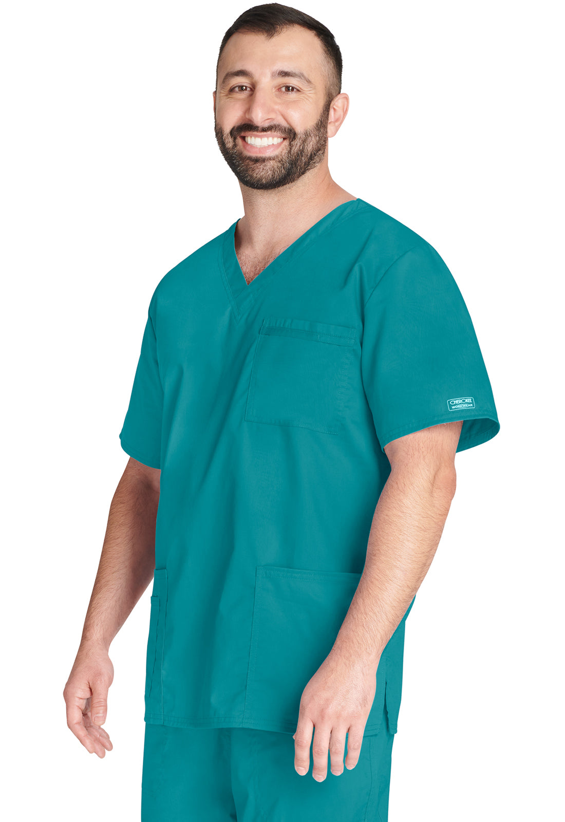 Unisex V-hals top met traditionele pasvorm en 2-way stretch