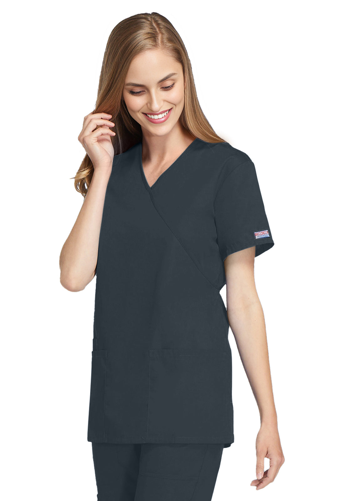 Cherokee Workwear Nep-wikkeltuniek met verstelbare strik en telefoonzakje WWE4801