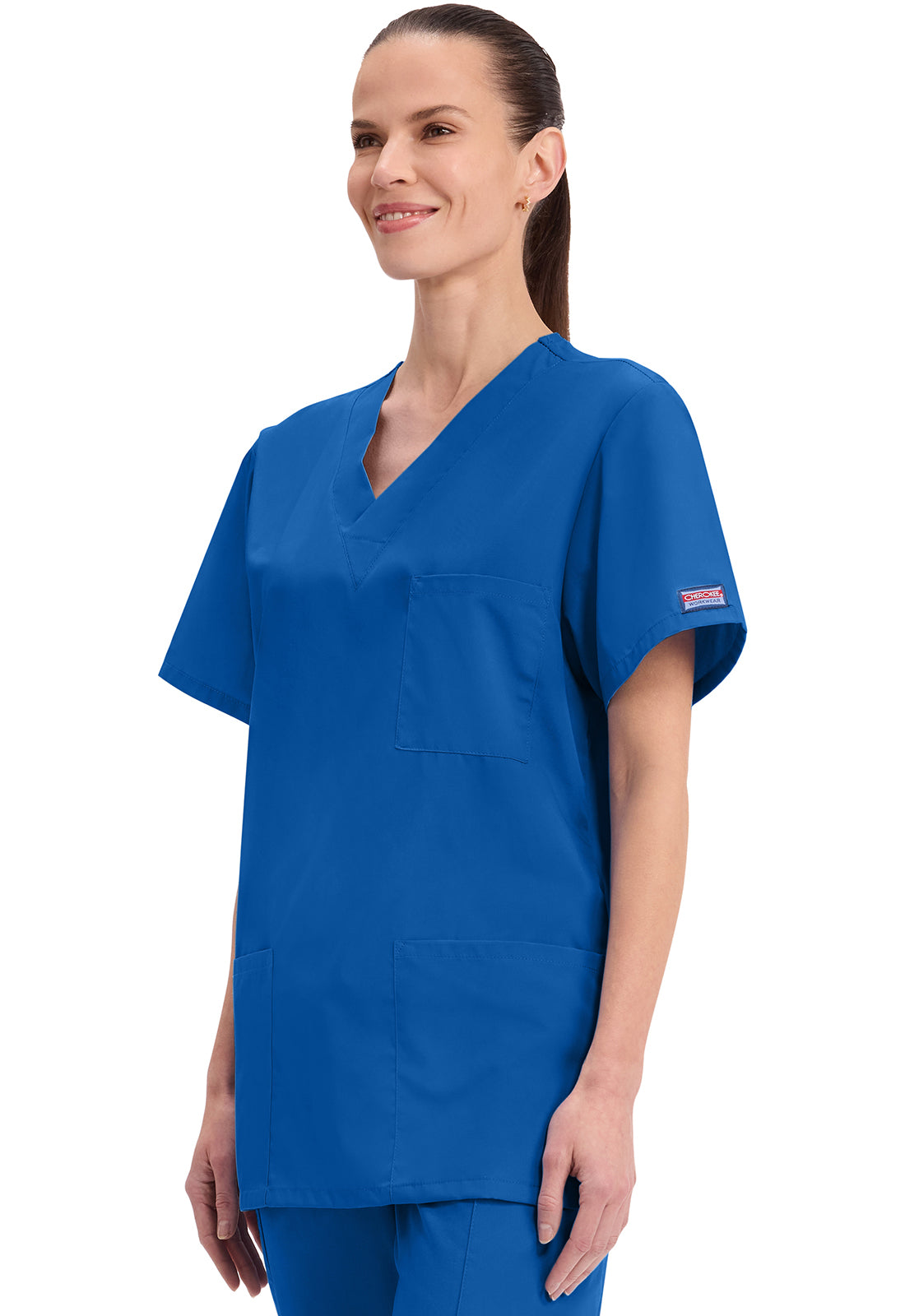 Cherokee Workwear Unisex V-hals top met traditionele pasvorm en borstzak WWE4876
