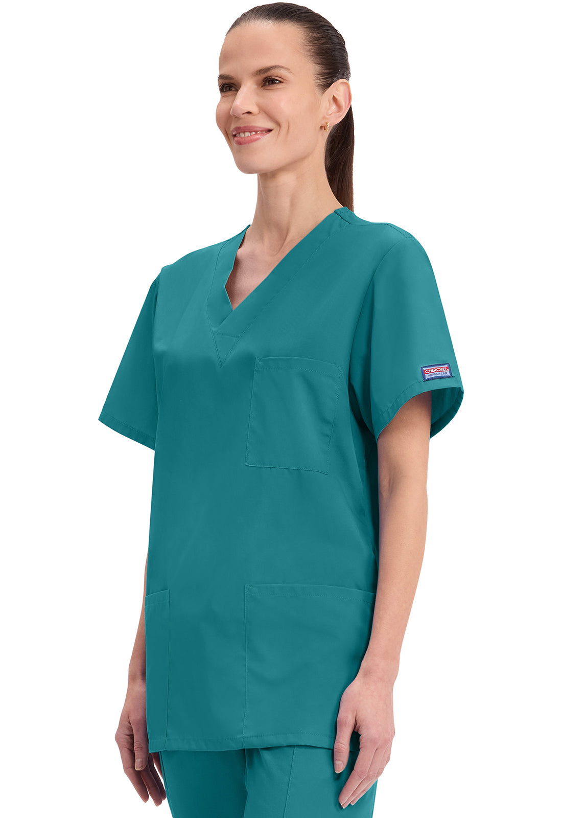 Cherokee Workwear Unisex V-hals top met traditionele pasvorm en borstzak WWE4876