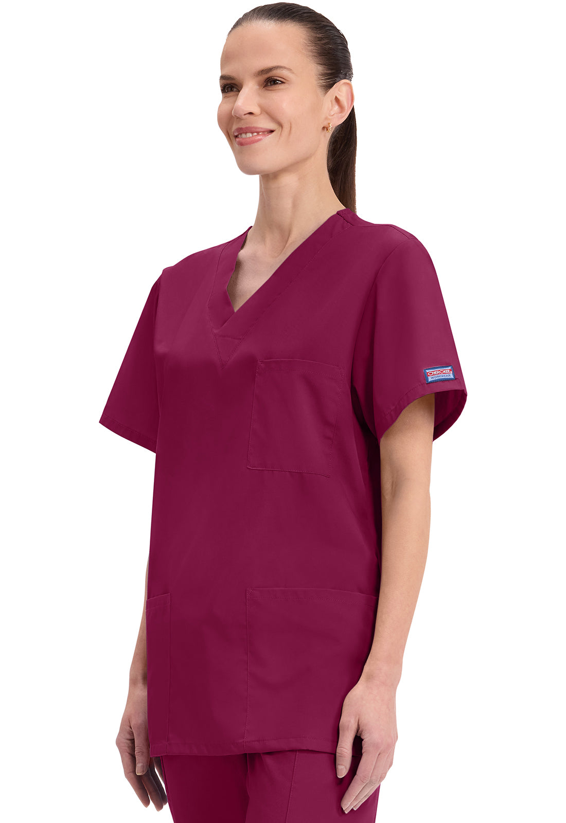 Cherokee Workwear Unisex V-hals top met traditionele pasvorm en borstzak WWE4876