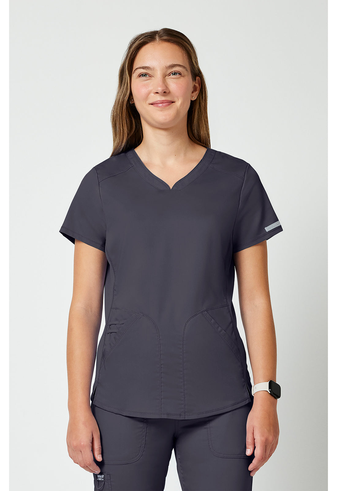 Top met V-hals met mesh details en 2-way stretch WWE601