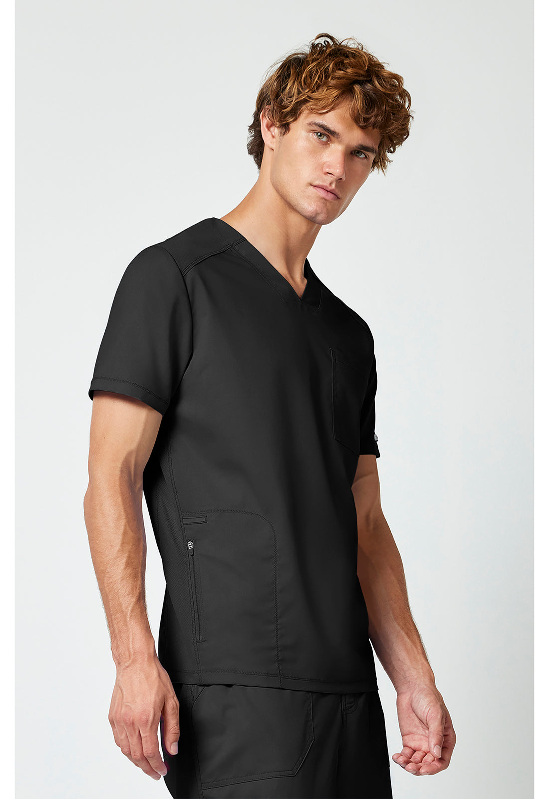 Heren T-shirt met V-hals met mesh details en veiligheidsritszak WWE603