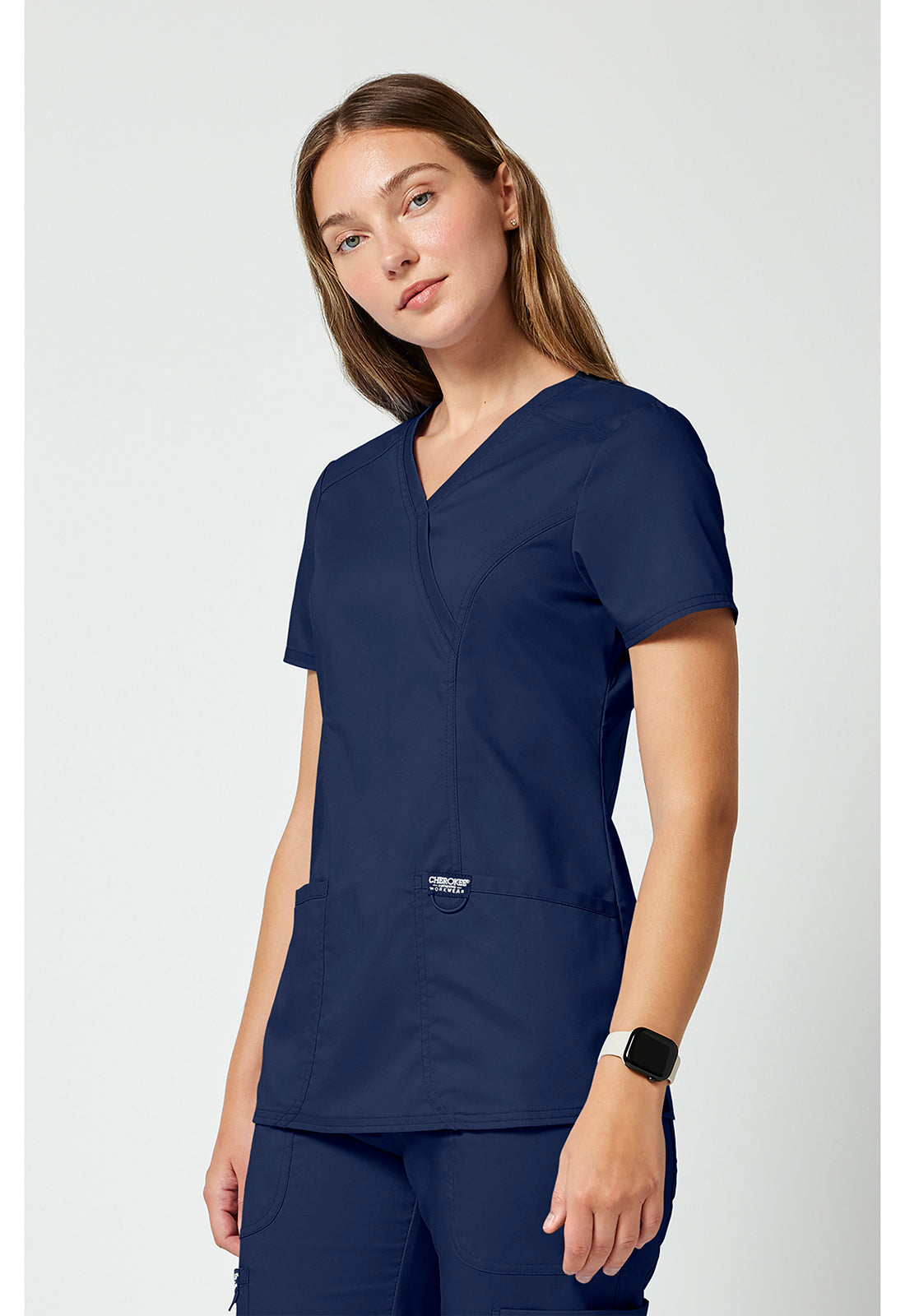 Cherokee Workwear Nep-wikkeltop dames met overslaglook en prinsessennaden WWE610