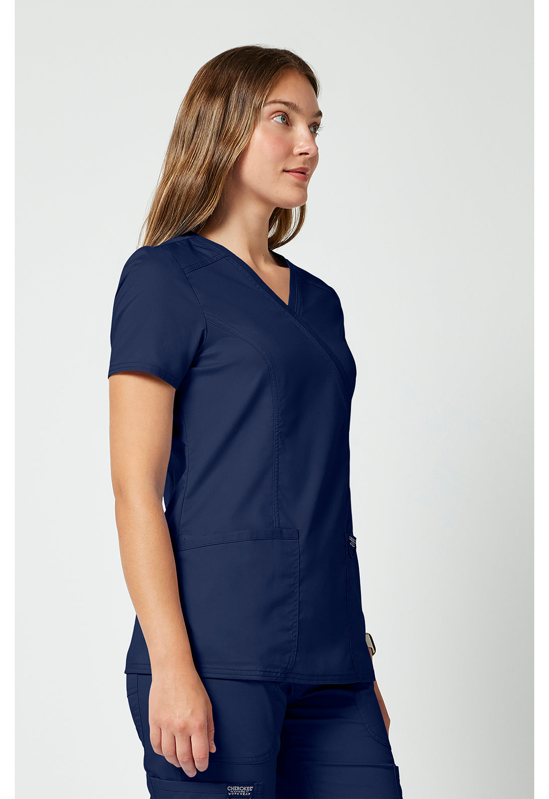 Cherokee Workwear Nep-wikkeltop dames met overslaglook en prinsessennaden WWE610