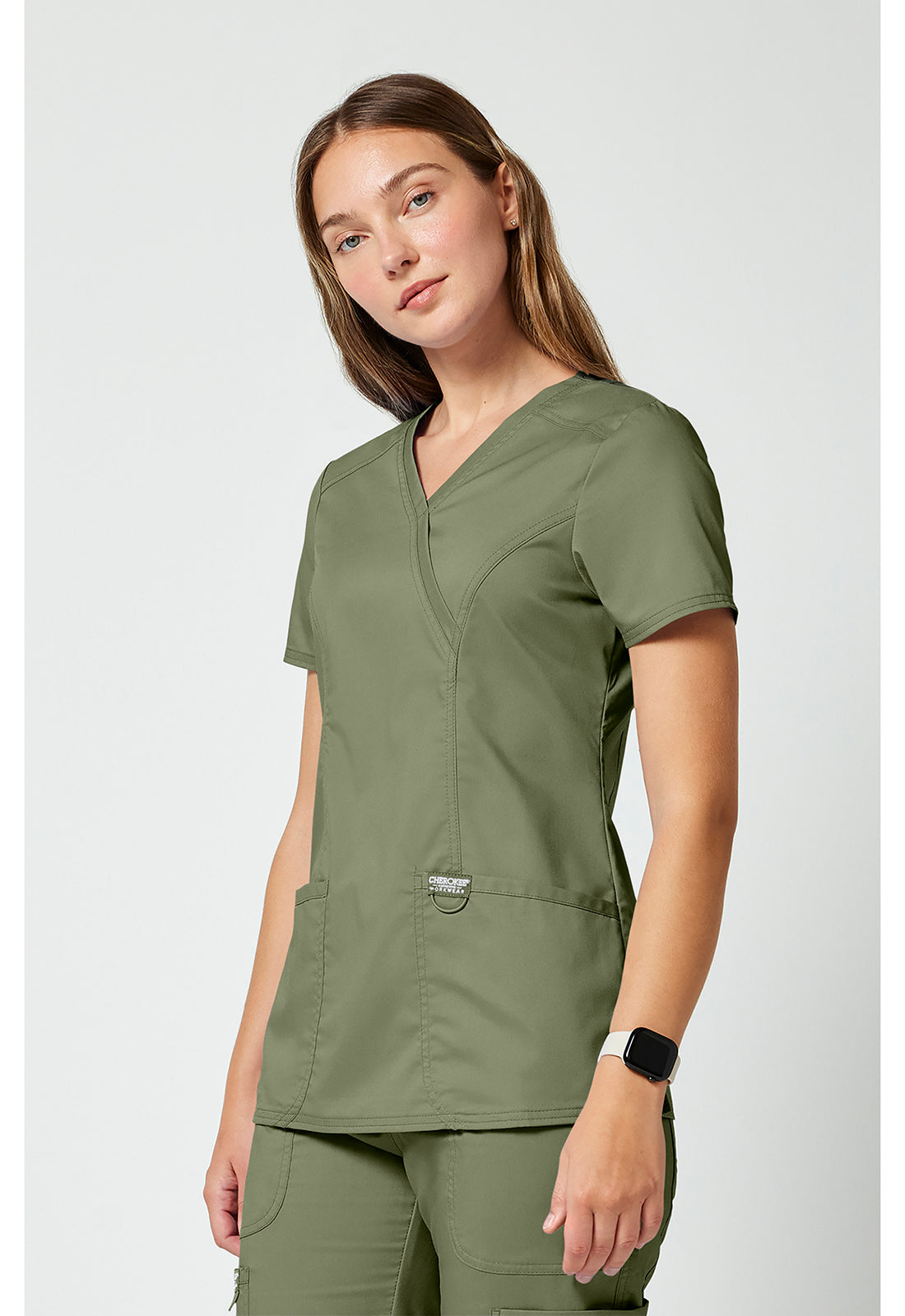 Cherokee Workwear Nep-wikkeltop dames met overslaglook en prinsessennaden WWE610
