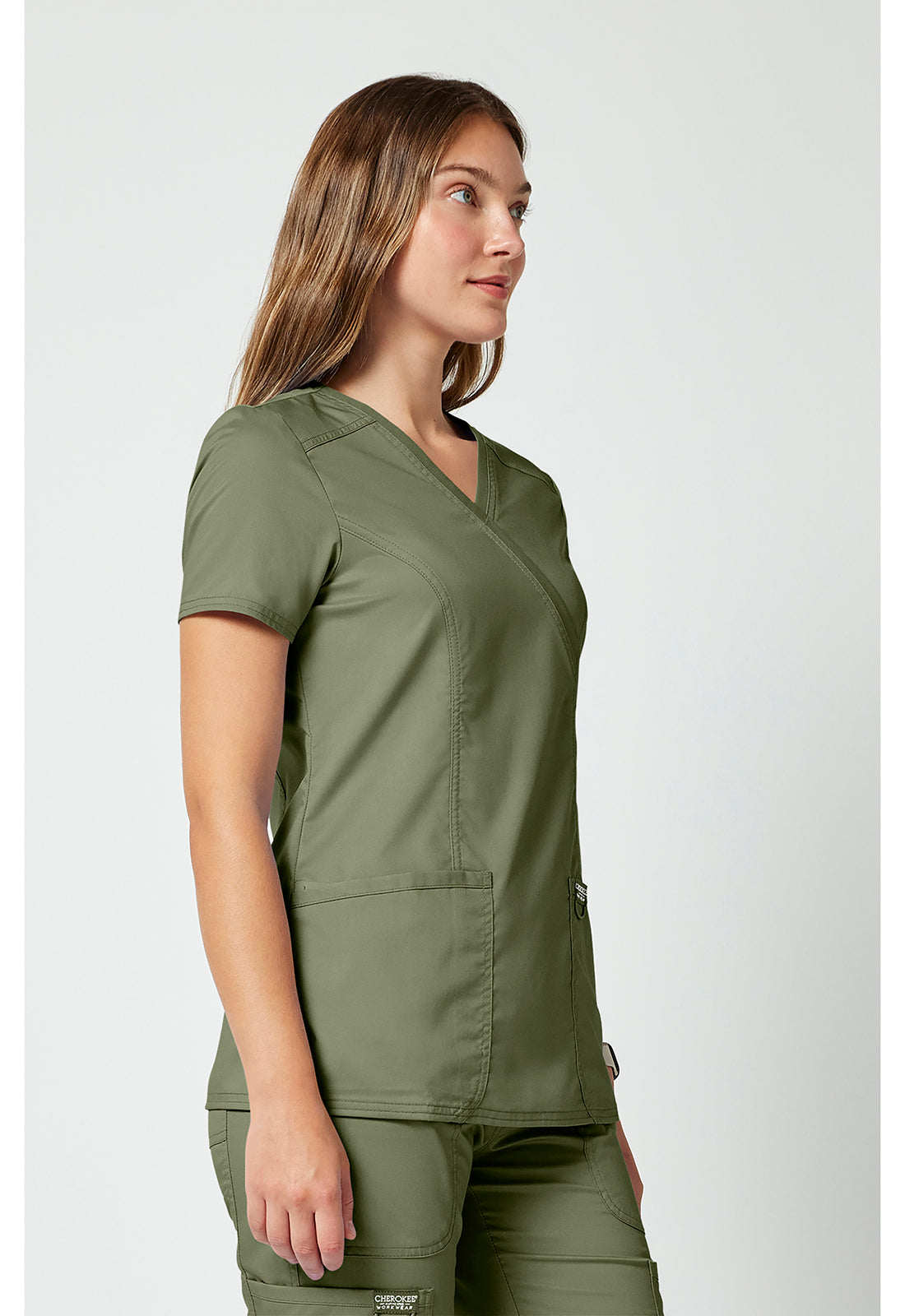 Cherokee Workwear Nep-wikkeltop dames met overslaglook en prinsessennaden WWE610