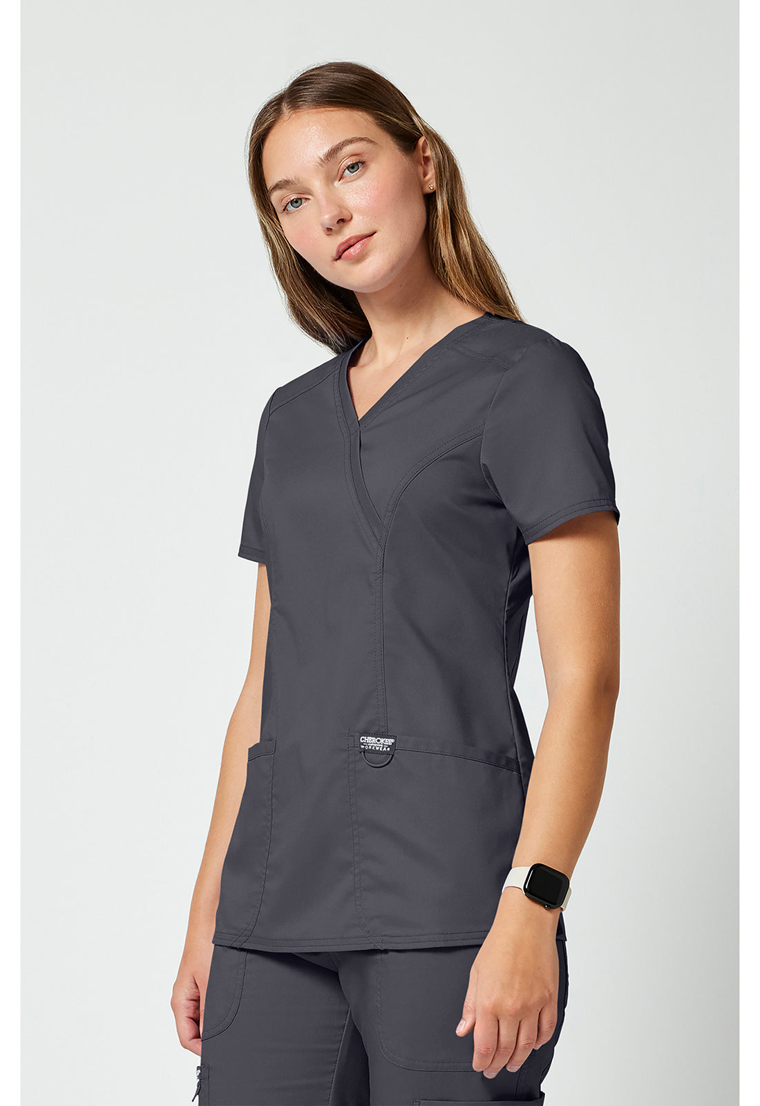 Cherokee Workwear Nep-wikkeltop dames met overslaglook en prinsessennaden WWE610