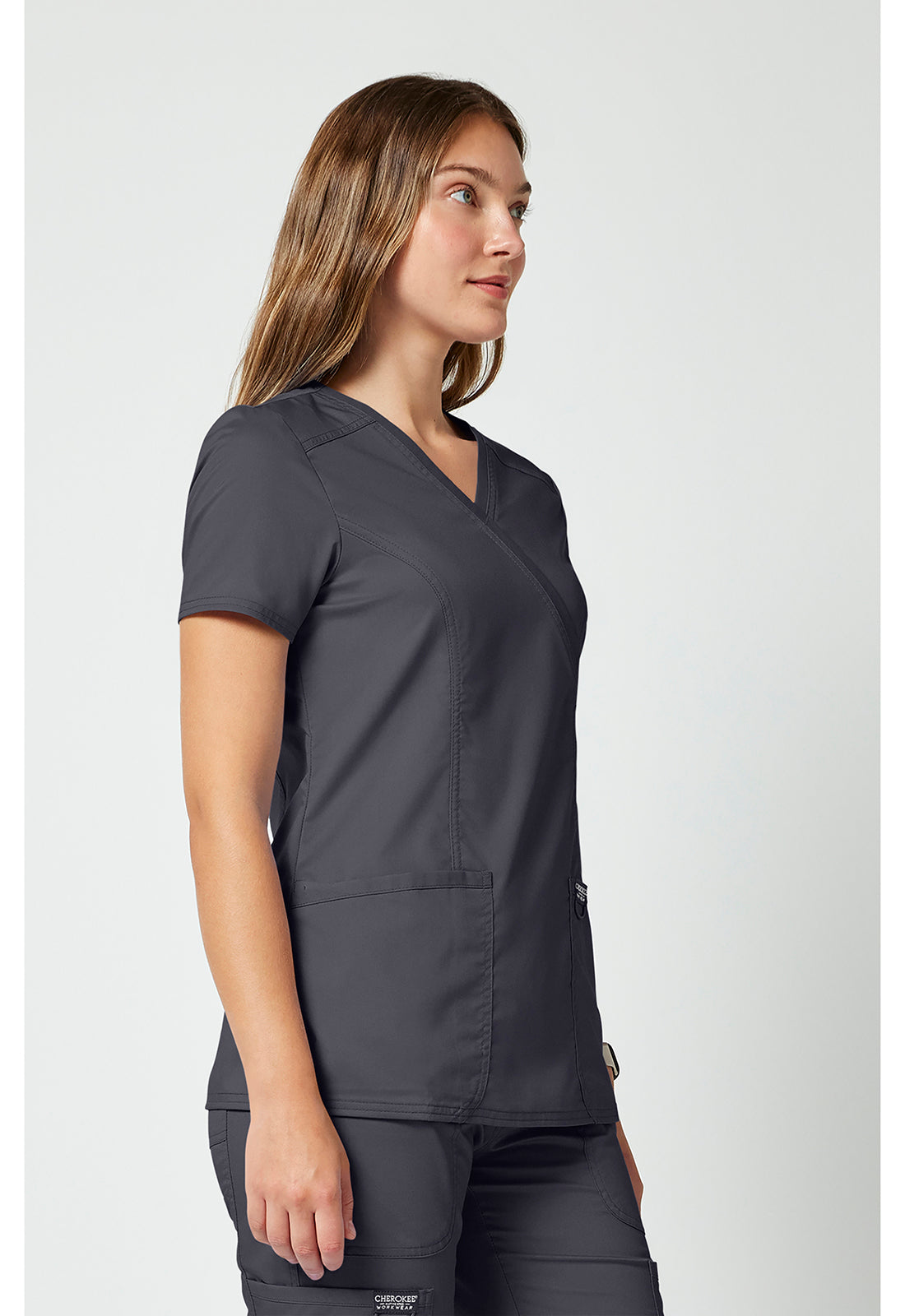 Cherokee Workwear Nep-wikkeltop dames met overslaglook en prinsessennaden WWE610