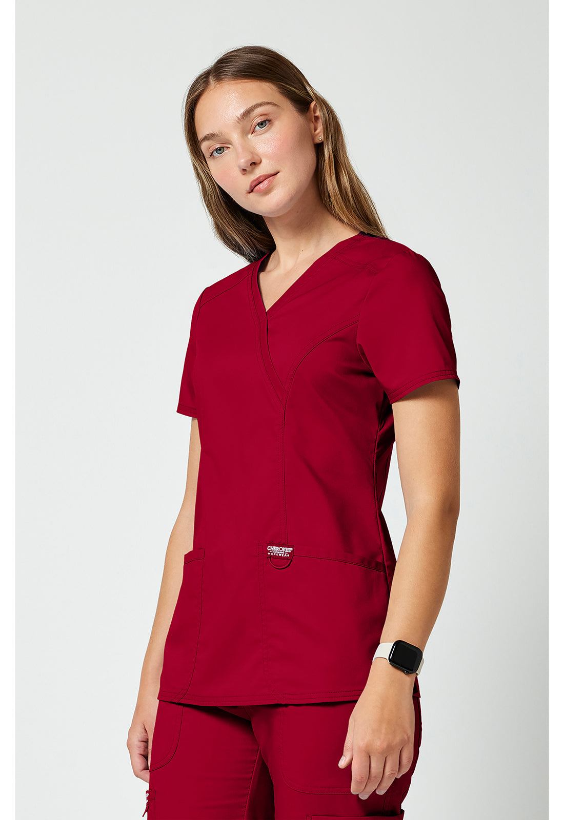 Cherokee Workwear Nep-wikkeltop dames met overslaglook en prinsessennaden WWE610