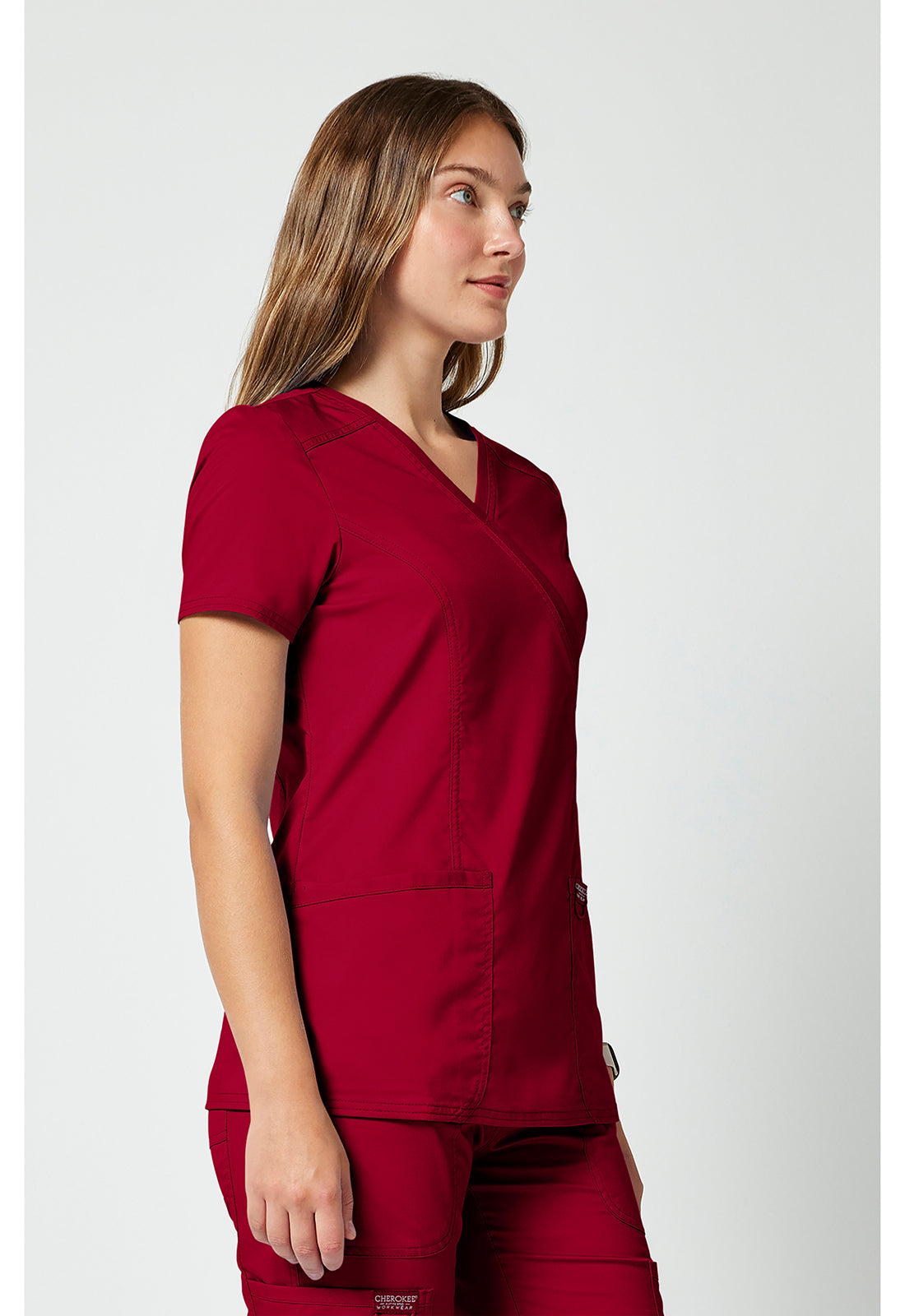 Cherokee Workwear Nep-wikkeltop dames met overslaglook en prinsessennaden WWE610