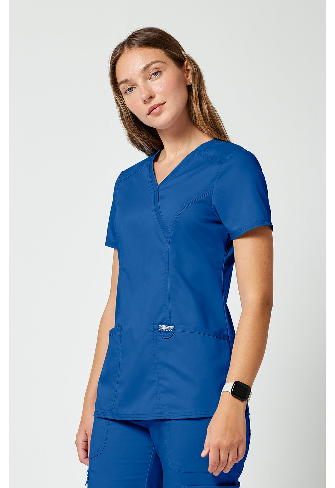Cherokee Workwear Nep-wikkeltop dames met overslaglook en prinsessennaden WWE610