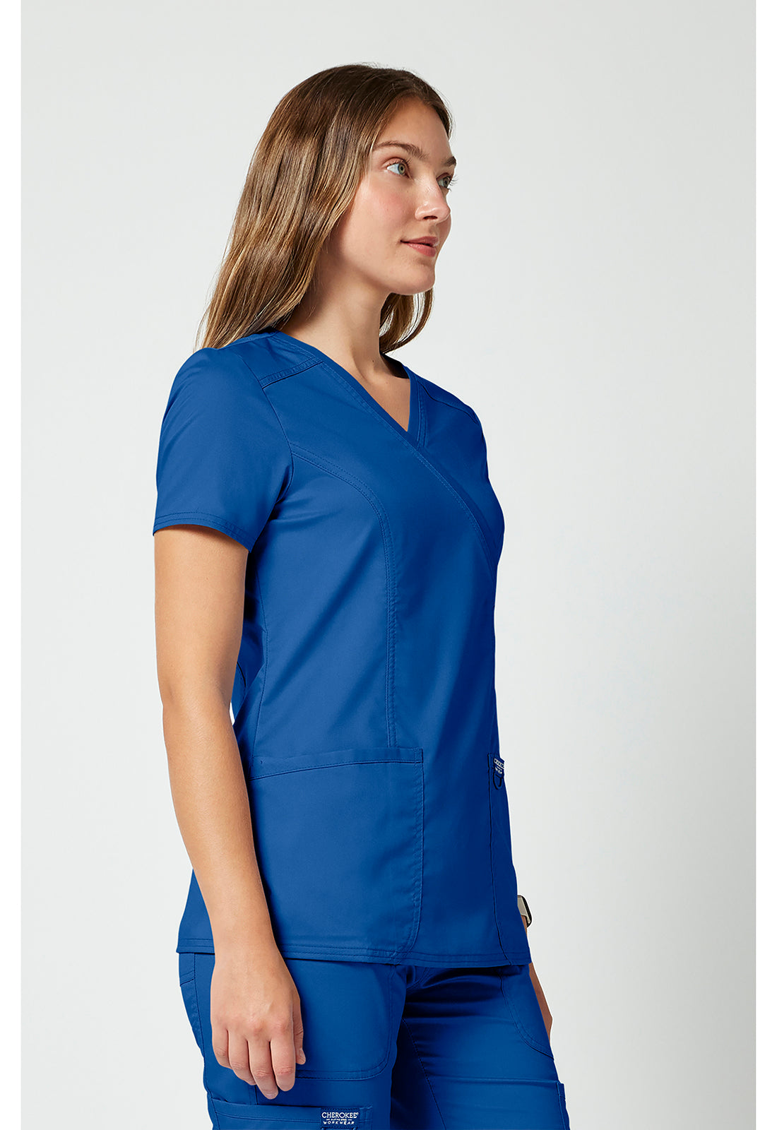Cherokee Workwear Nep-wikkeltop dames met overslaglook en prinsessennaden WWE610