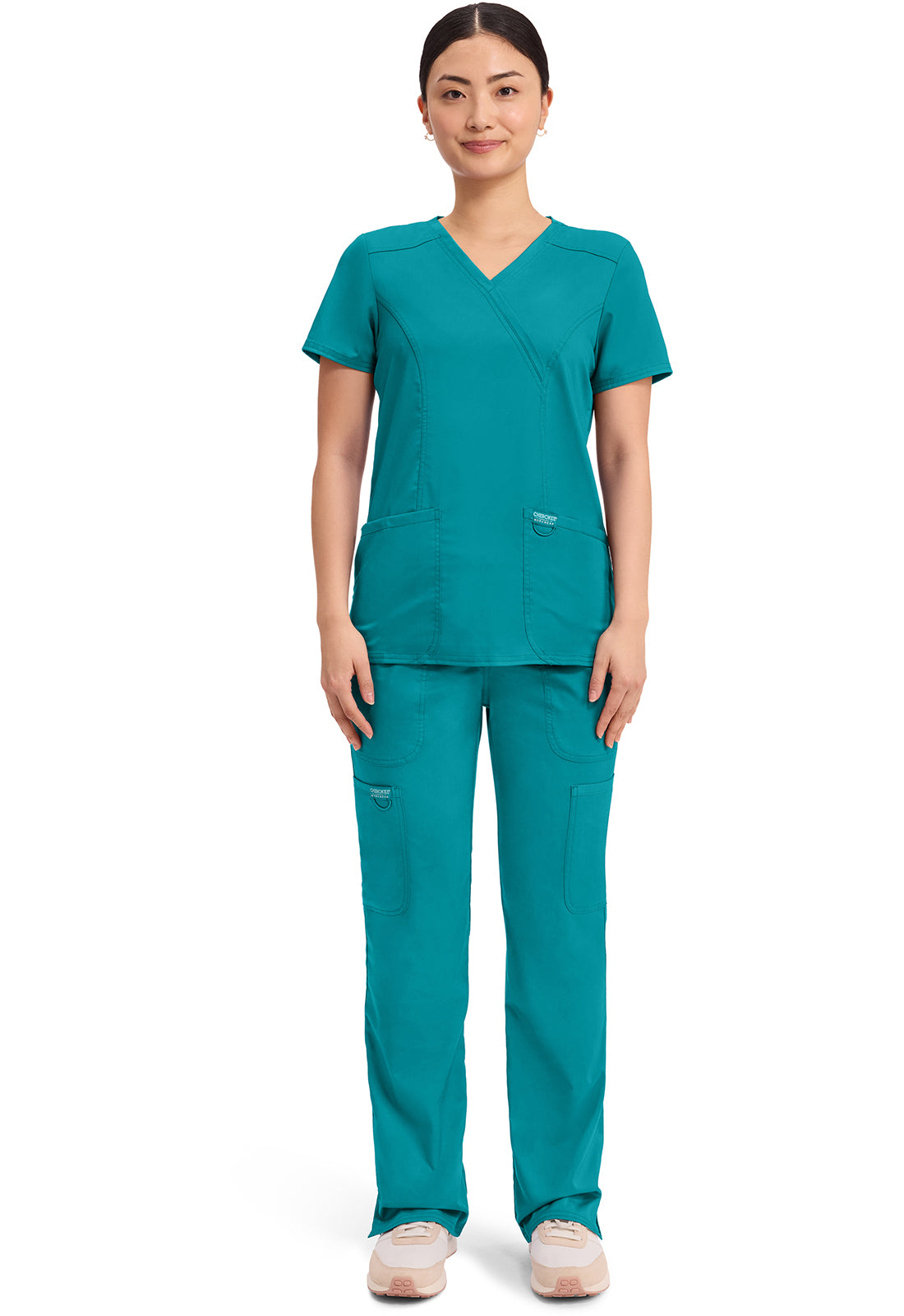 Cherokee Workwear Nep-wikkeltop dames met overslaglook en prinsessennaden WWE610