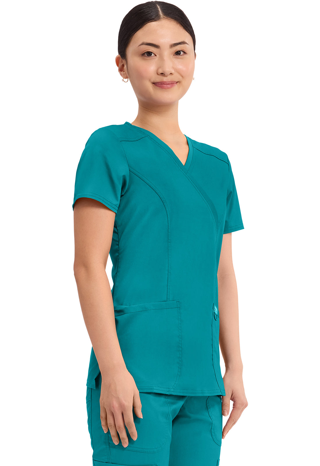 Cherokee Workwear Nep-wikkeltop dames met overslaglook en prinsessennaden WWE610