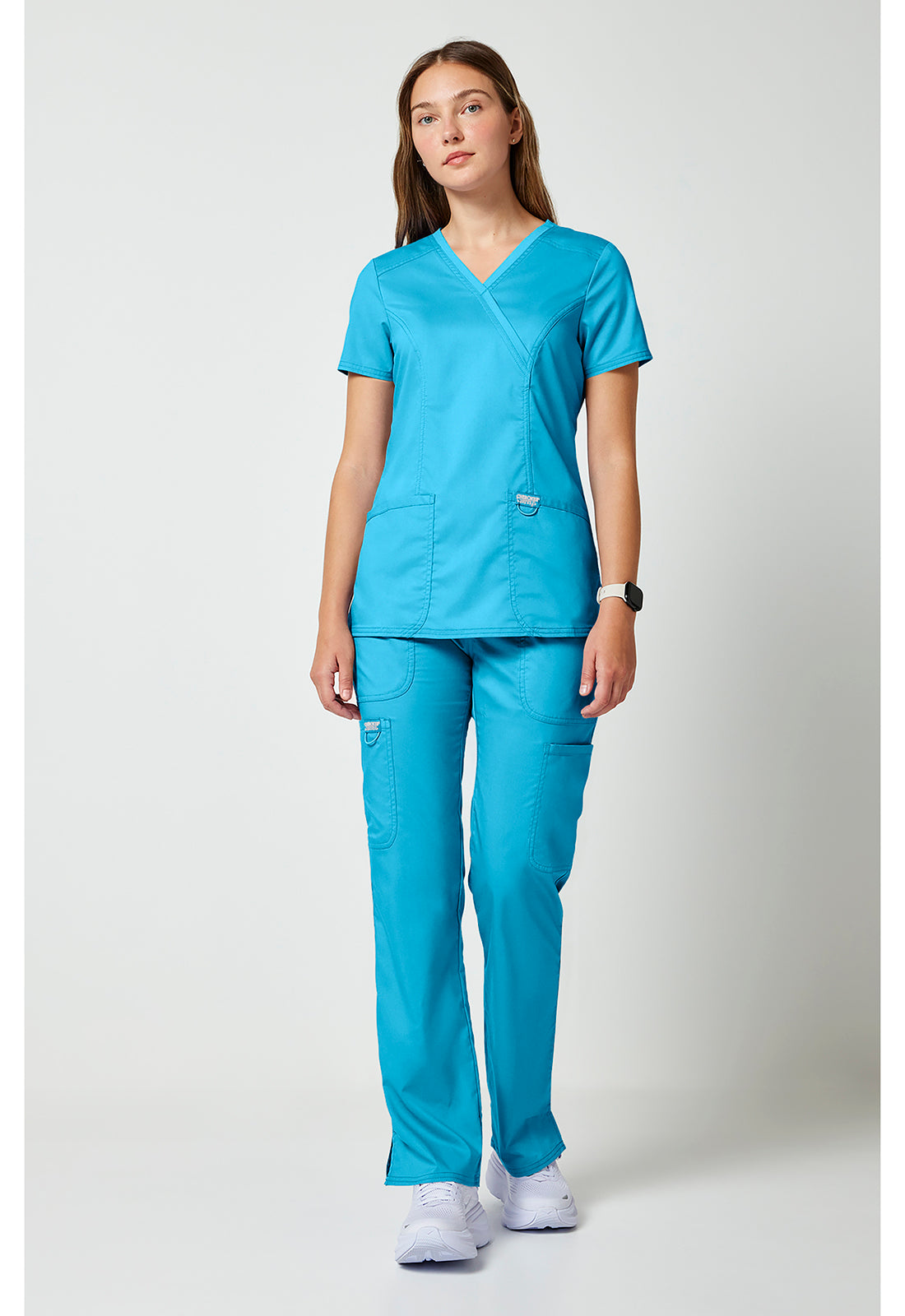 Cherokee Workwear Nep-wikkeltop dames met overslaglook en prinsessennaden WWE610
