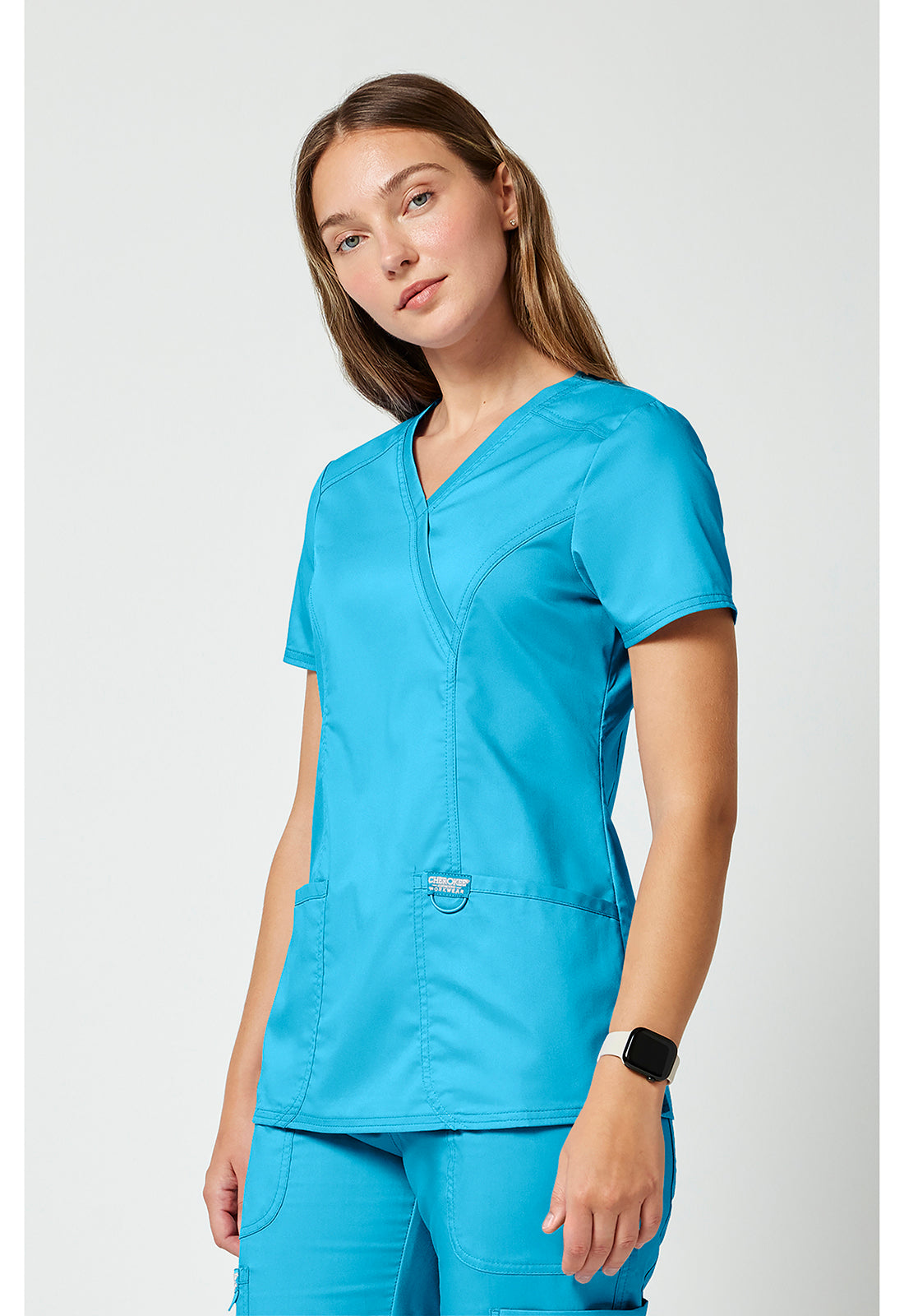 Cherokee Workwear Nep-wikkeltop dames met overslaglook en prinsessennaden WWE610
