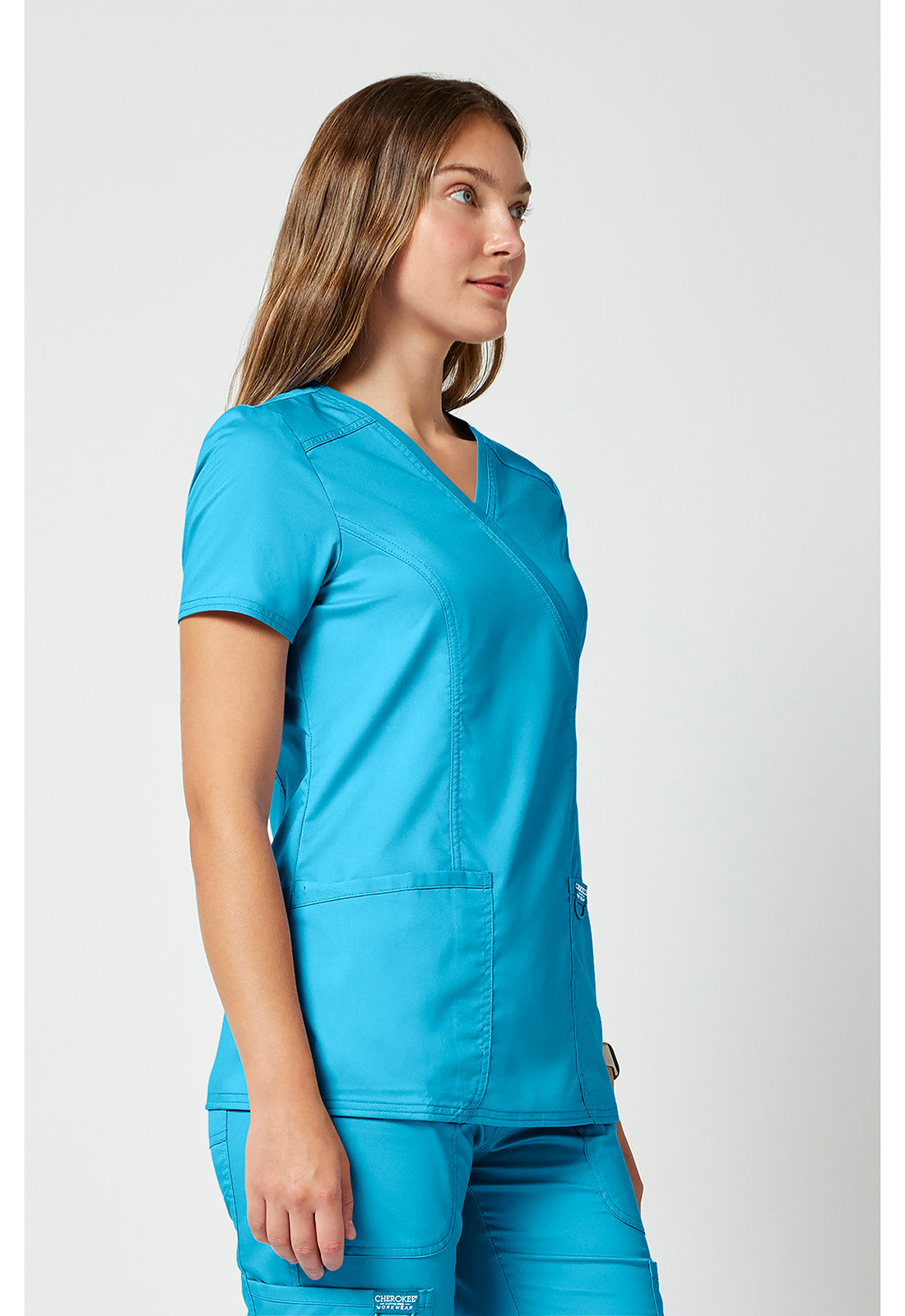 Cherokee Workwear Nep-wikkeltop dames met overslaglook en prinsessennaden WWE610