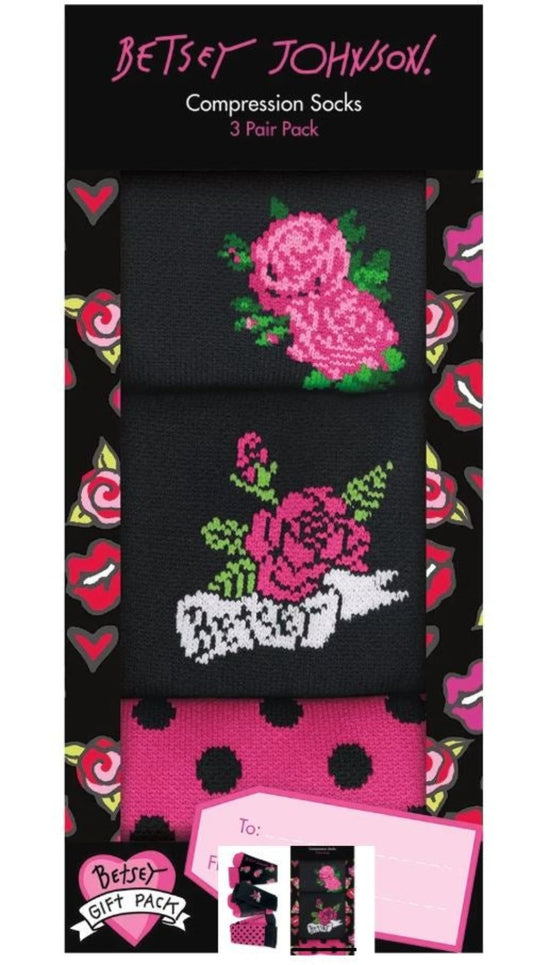 Betsey Johnson compressie kousen Bloemen en Polka 3 paar - Zorgkleding.nl